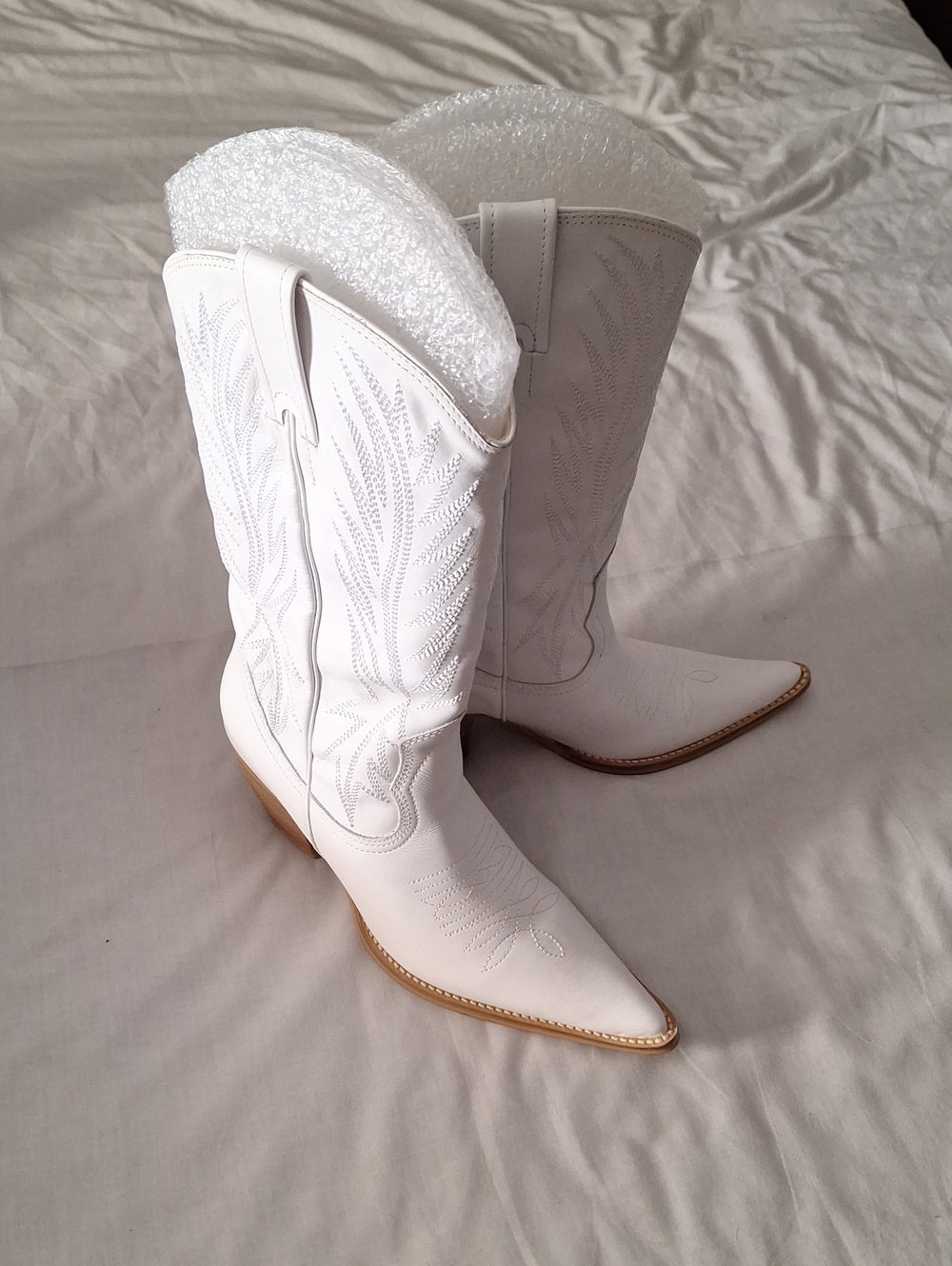 Penny Loves Kenny White Embroidered Western Heeled Boots